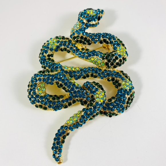 Mr. McSlither Giant Teal and lime Rhinestone Snake Serpent pin brooch pendant - Picture 5 of 7